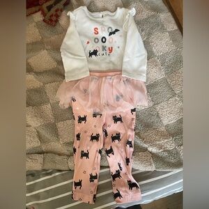 Cute Halloween Outfit with Tutu and Cat Print